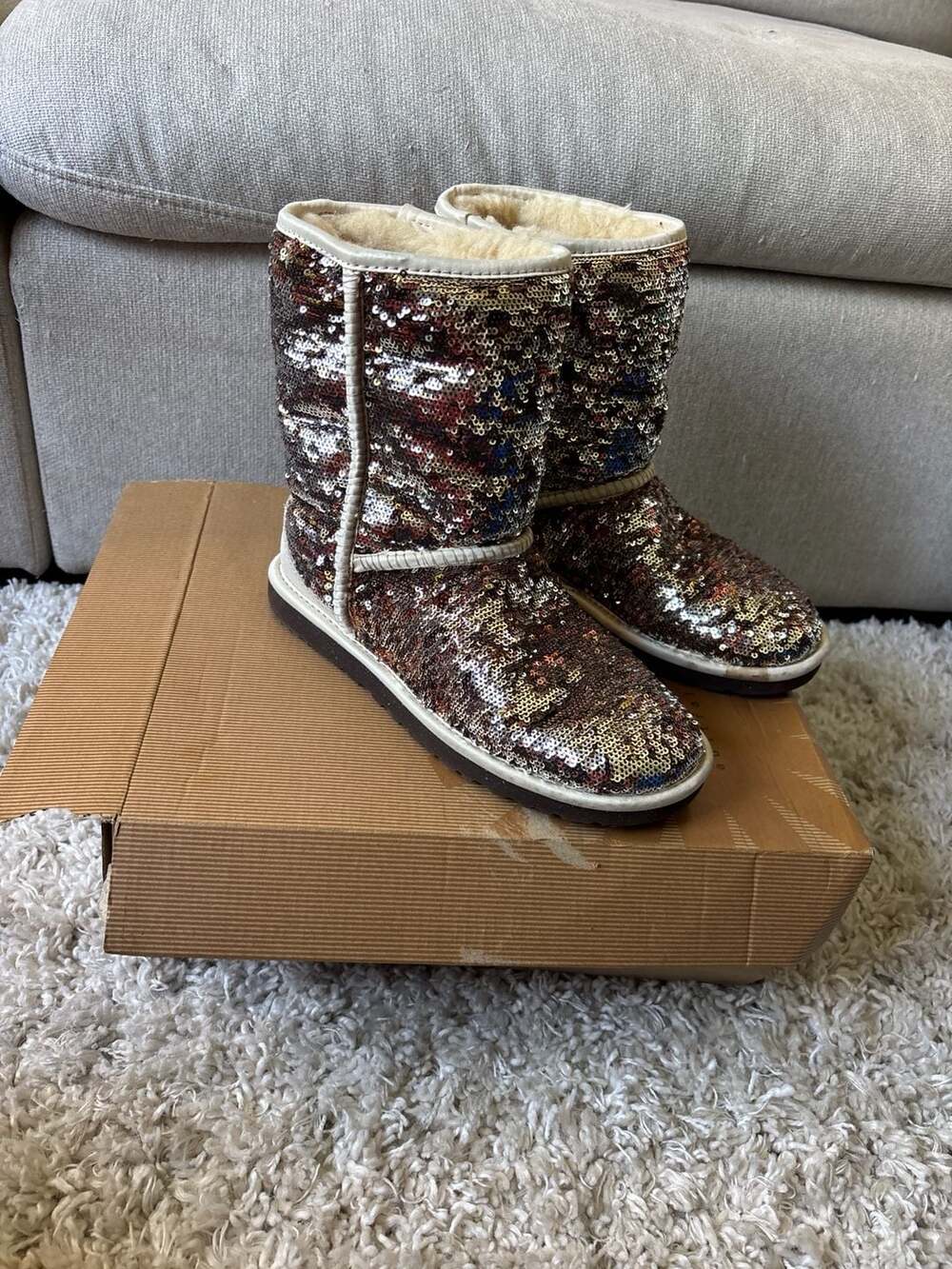 UGG Classic Short Sparkles Sequin Boots in Multi Metallic